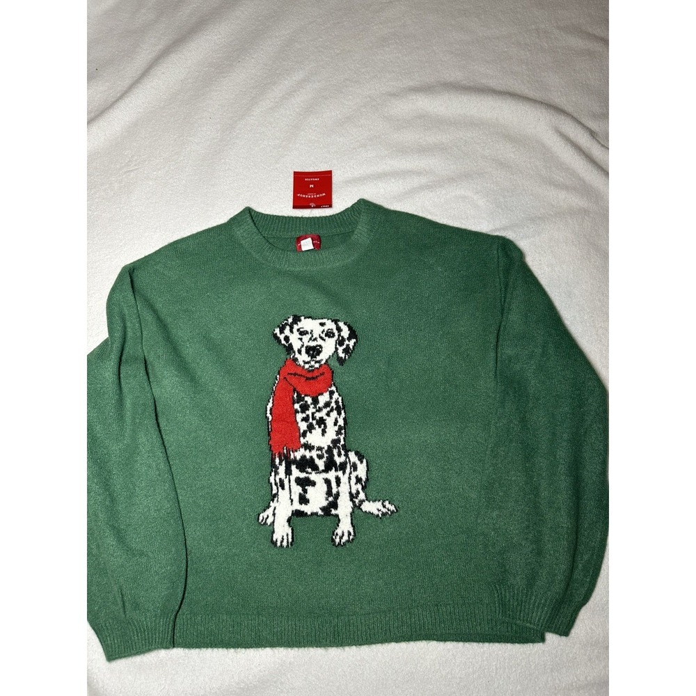 Wondershop Women's Holiday Green Sweater With Dalmatian Size M New With Tags